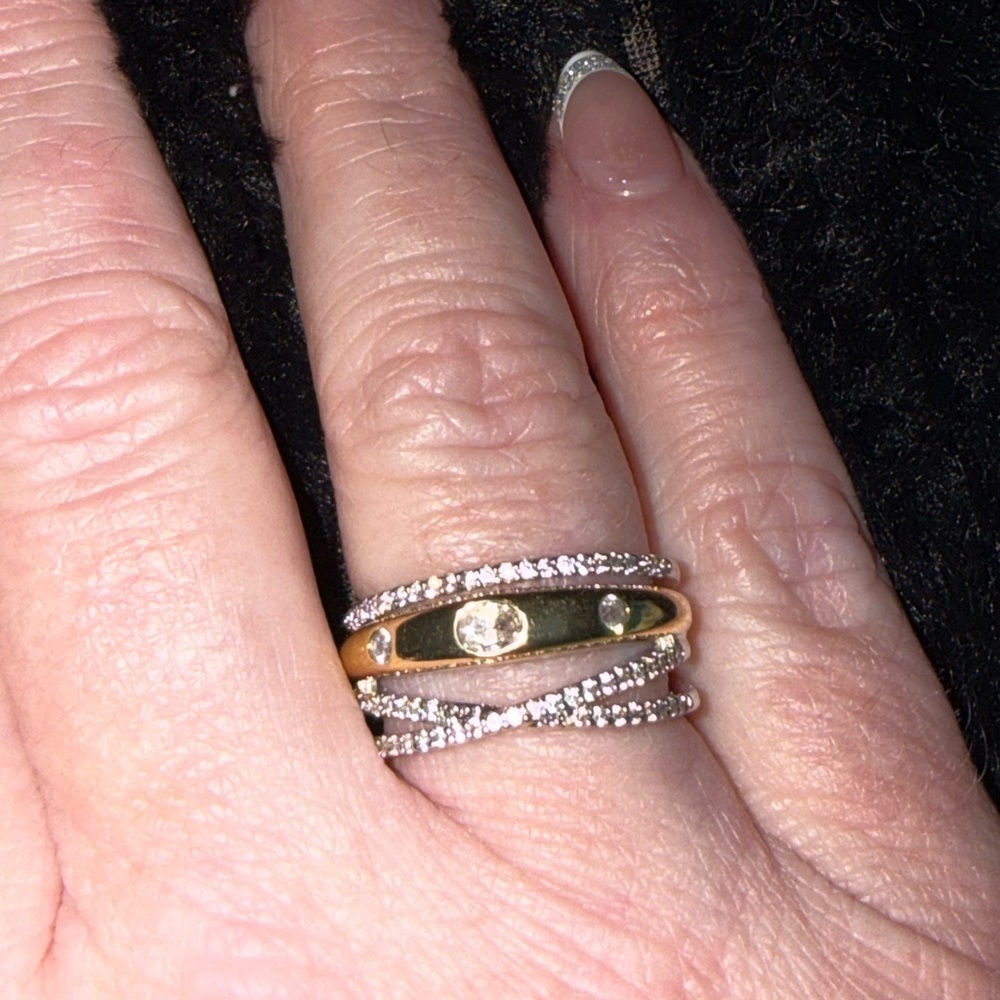 The Aurelia Multi-Band Mixed Metal/Crystal
Statement Ring Size 8 - Picture 8 of 9